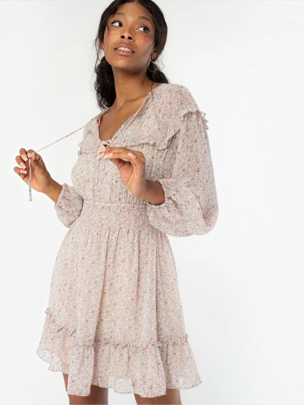 NWT Lovestitch Flirty Floral Sheer Mini Dress Blush Pink Boho Cottagecore Small